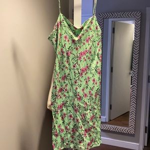 Zara green satin floral dress